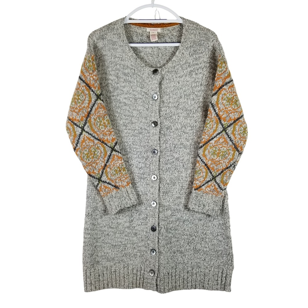 Sundance Cardigan Sweater Womens Medium Grey Wool Alpaca Longline Boho Geometric